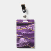 Paarse gouden glitter aangepaste naam badge (Voorzijde met clip)
