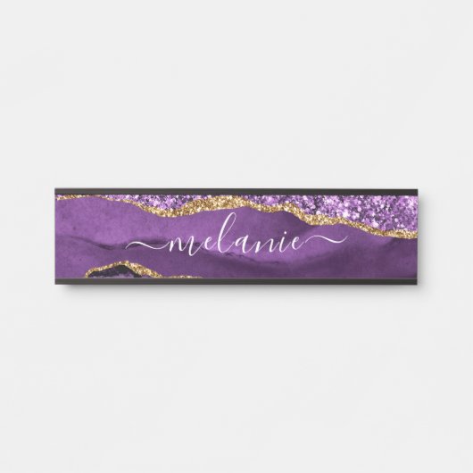 Paarse Gouden Glitter Aangepaste Naam Deurteken Deurbordje (Voorkant)