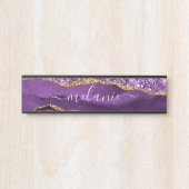 Paarse Gouden Glitter Aangepaste Naam Deurteken Deurbordje (Voorkant)
