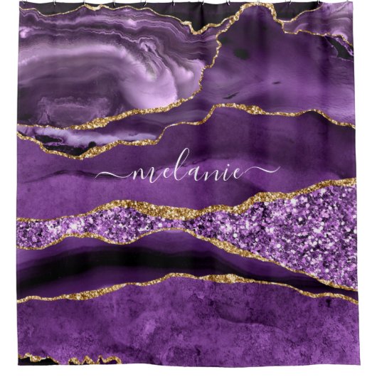 Paarse gouden glitter aangepaste naam douchegordij douchegordijn (Voorkant)