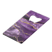 Paarse gouden glitter aangepaste naam flesopener creditkaart flessenopener (Voorkant Gekanteld)