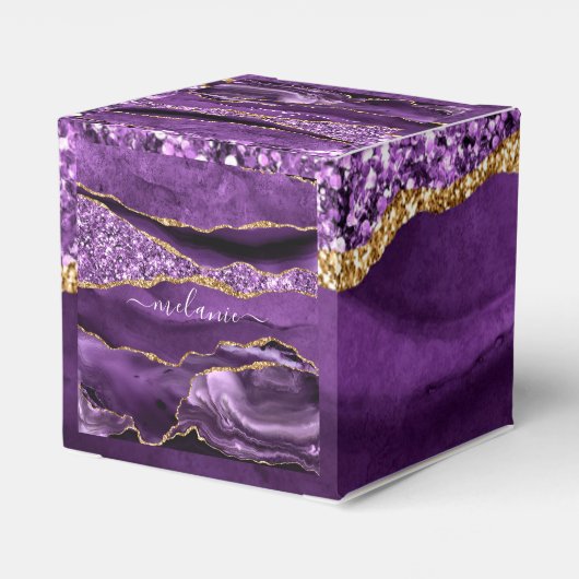 Paarse Gouden Glitter Aangepaste Naam Gift Favorie Bedankdoosjes (Achterkant)