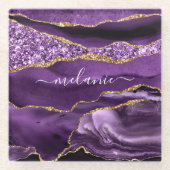 Paarse gouden glitter aangepaste naam glas Onderze Glazen Onderzetter (Voorkant)