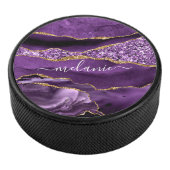 Paarse Gouden Glitter Aangepaste Naam Hockey Puck (3/4)