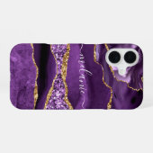 Paarse Gouden Glitter Aangepaste Naam iPhone Case 16 Hoesje (Achterkant horizontaal)