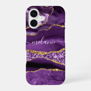 Paarse Gouden Glitter Aangepaste Naam iPhone Hoes 16 Hoesje