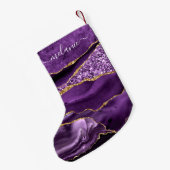 Paarse gouden glitter aangepaste naam kerst kous kleine kerstsok (Achterkant (Hangend))