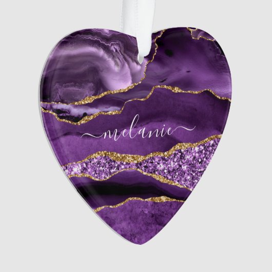 Paarse gouden glitter aangepaste naam kerst orname ornament (voorkant)