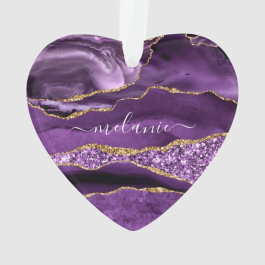 Paarse gouden glitter aangepaste naam kerst orname ornament (achterkant)