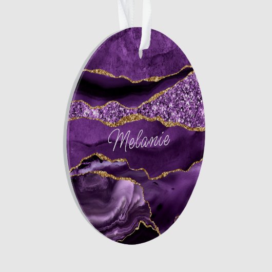 Paarse gouden glitter aangepaste naam kerst orname ornament (voorkant)