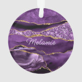 Paarse gouden glitter aangepaste naam kerst orname ornament (achterkant)