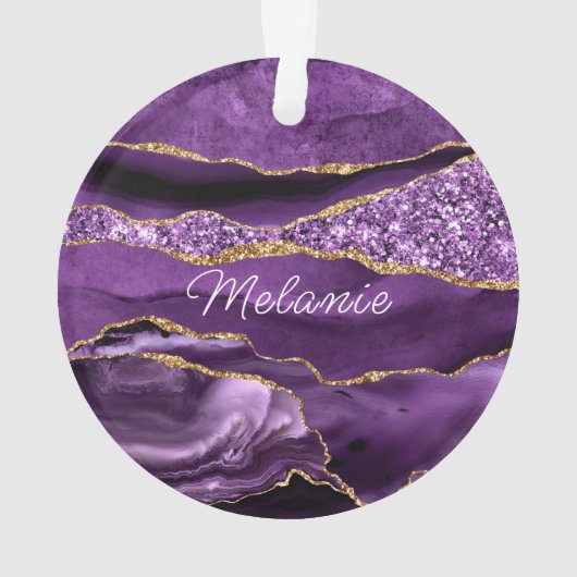 Paarse gouden glitter aangepaste naam kerst orname ornament (achterkant)