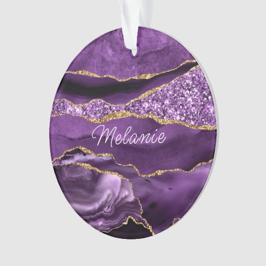Paarse gouden glitter aangepaste naam kerst orname ornament (voorkant)