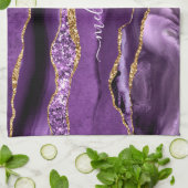 Paarse gouden glitter aangepaste naam keukenhanddo theedoek (Gevouwen)