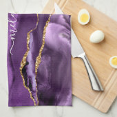 Paarse gouden glitter aangepaste naam keukenhanddo theedoek (Quarter Fold)