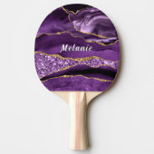 Paarse Gouden Glitter Aangepaste Naam Ping Pong Pa Tafeltennisbatje (Voorkant)