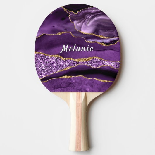 Paarse Gouden Glitter Aangepaste Naam Ping Pong Pa Tafeltennisbatje (Voorkant)