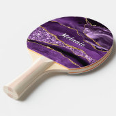 Paarse Gouden Glitter Aangepaste Naam Ping Pong Pa Tafeltennisbatje (Voorkant Gekanteld)