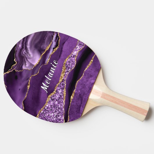Paarse Gouden Glitter Aangepaste Naam Ping Pong Pa Tafeltennisbatje (Zijkant)