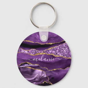 Paarse Gouden Glitter Aangepaste Naam Sleutelhange Sleutelhanger