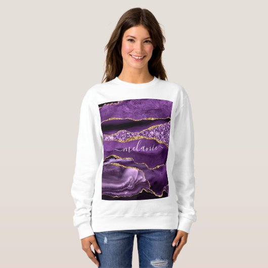 Paarse gouden glitter aangepaste naam sweatshirt (Voorkant volledig)