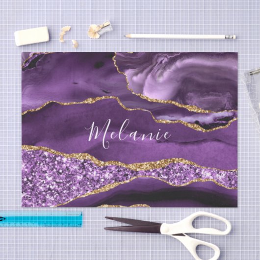 Paarse gouden glitter aangepaste naam tissuepapier (Craft)