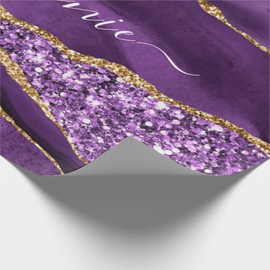 Paarse Gouden Glitter Aangepaste Naam Verpakkingsp Cadeaupapier (Hoek)