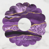 Paarse gouden glitter aangepaste naam wijnglas Lab Wijnglaslabel (Achterkant)