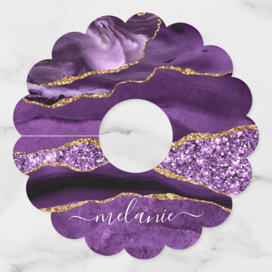 Paarse gouden glitter aangepaste naam wijnglas Lab Wijnglaslabel (Achterkant)