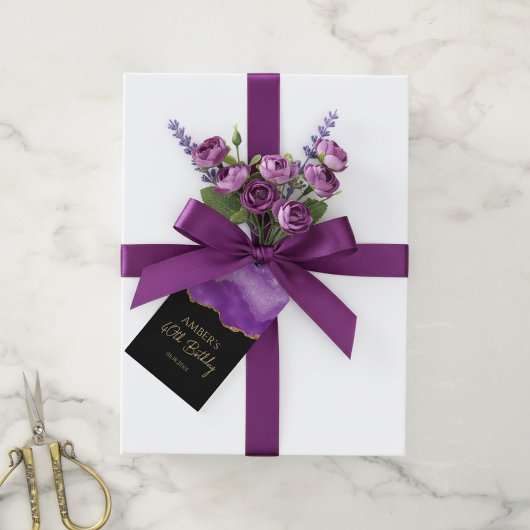 Paarse Gouden Glitter Abstract Waterverf Marmer Cadeaulabel