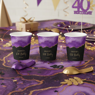Paarse Gouden Glitter Abstract Waterverf Marmer  Papieren Bekers