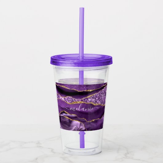 Paarse Gouden Glitter Acryl Tumbler Aangepaste Naa Acryl Drinkbeker (Voorkant)