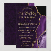 Paarse & Gouden Glitter Agaat en Marmeren Verjaard Kaart (Voorkant / Achterkant)