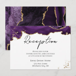 Paarse Gouden Glitter Agate Steen Bruiloft Informatiekaartje