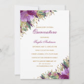 Paarse Gouden Glitter Amethist Bloemen Quinceanera Kaart (Voorkant)