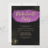 Paarse gouden glitter Bachelorette Party Uitnodigi Kaart (Voorkant)