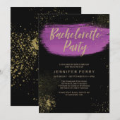 Paarse gouden glitter Bachelorette Party Uitnodigi Kaart (Voorkant / Achterkant)