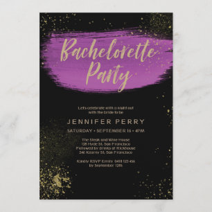 Paarse gouden glitter Bachelorette Party Uitnodigi Kaart