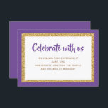 Paarse & Gouden Glitter Bar Mitswa Insert Kaart<br><div class="desc">Deze trendy tussenvoegsel kaart kenmerkt gewaagde letters op de voorzijde met een gelaagde blik in gouden glitter en wit,  en een stevige gekleurde rug. Voeg jouw tekst toe gebruikend de vorm van de sjabloon. Verander de doopvont,  de lay-out en de kleuren gebruikend de Customize eigenschap.</div>