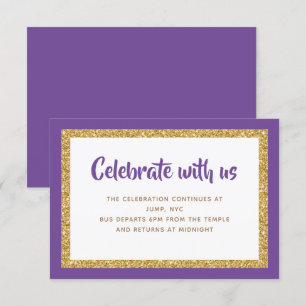 Paarse & Gouden Glitter Bar Mitswa Insert Kaart