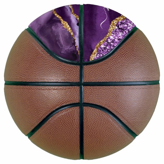 Paarse Gouden Glitter Basketbal met Aangepaste Naa (Rechts)