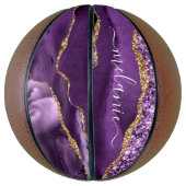 Paarse Gouden Glitter Basketbal met Aangepaste Naa (Verticaal)
