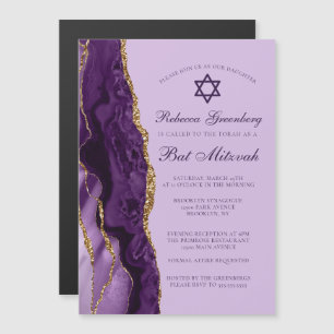 Paarse Gouden Glitter Bat Mitzvah Feest Magnetische Uitnodiging