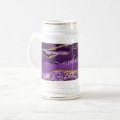 Paarse Gouden Glitter Beer Stein met aangepaste na Bierpul (Voorkant links)