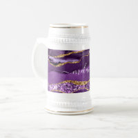 Paarse Gouden Glitter Beer Stein met aangepaste na