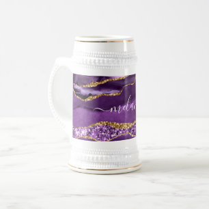 Paarse Gouden Glitter Beer Stein met aangepaste na Bierpul