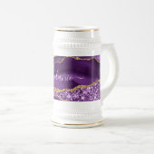 Paarse Gouden Glitter Beer Stein met aangepaste na Bierpul (Voorkant rechts)