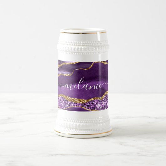 Paarse Gouden Glitter Beer Stein met aangepaste na Bierpul (Center)