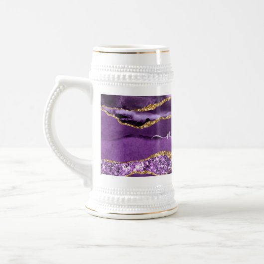 Paarse Gouden Glitter Beer Stein met aangepaste na Bierpul (Links)