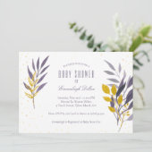 Paarse Gouden Glitter Botanisch Baby shower Kaart (Staand voorkant)